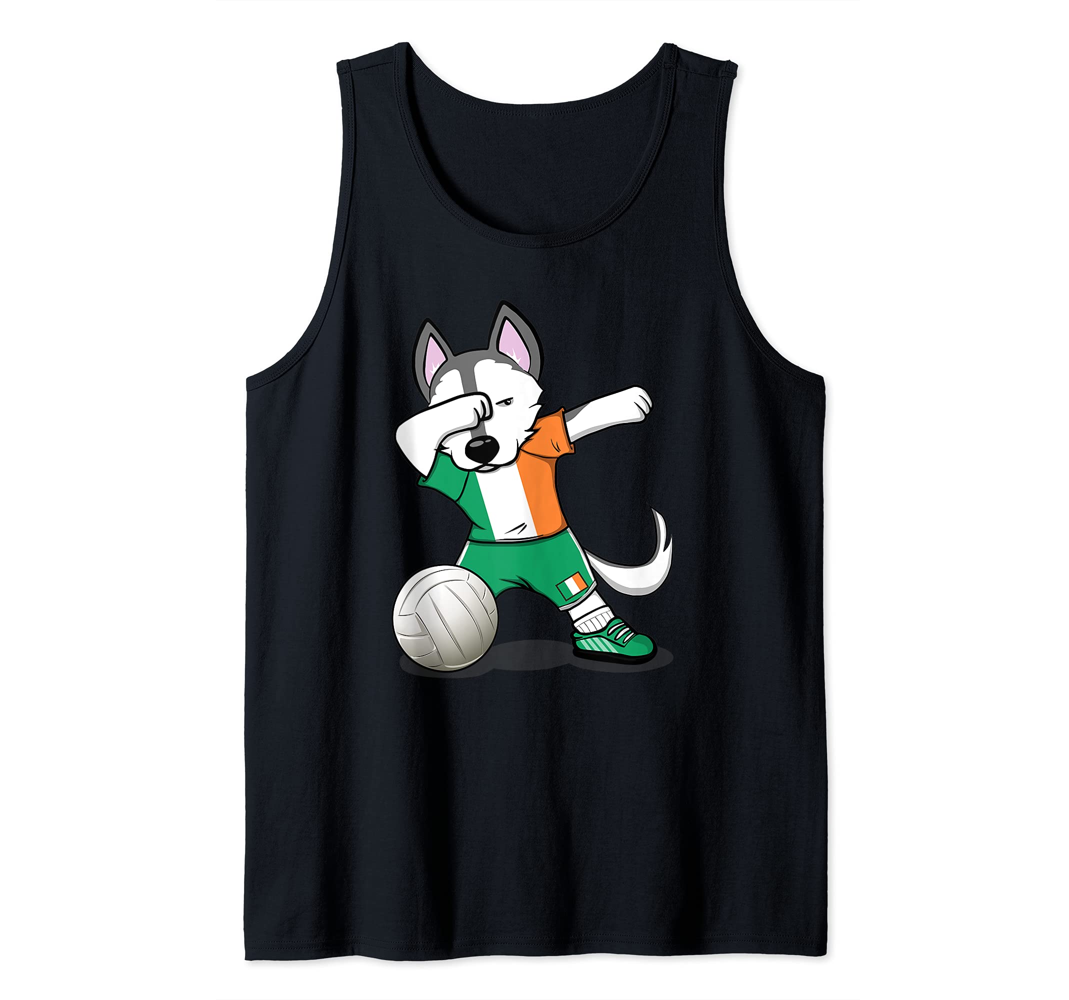 Dabbing Husky Dog Ireland Volleyball Fans Jersey Irish Flag Tank Top