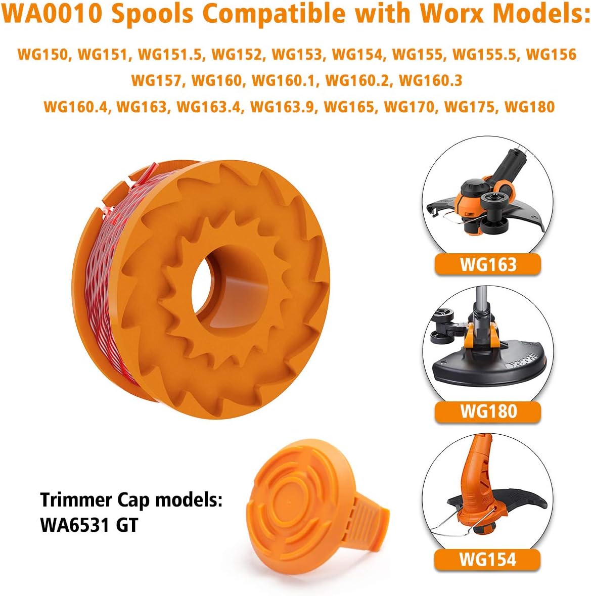 X Home Durable WA0010 Pre-Wound Weed Eater String Combo Set Compatible with Worx WG163, WG180 Trimmers, Easy to Install(10 Spools & 2 Caps) : Garden & Outdoor