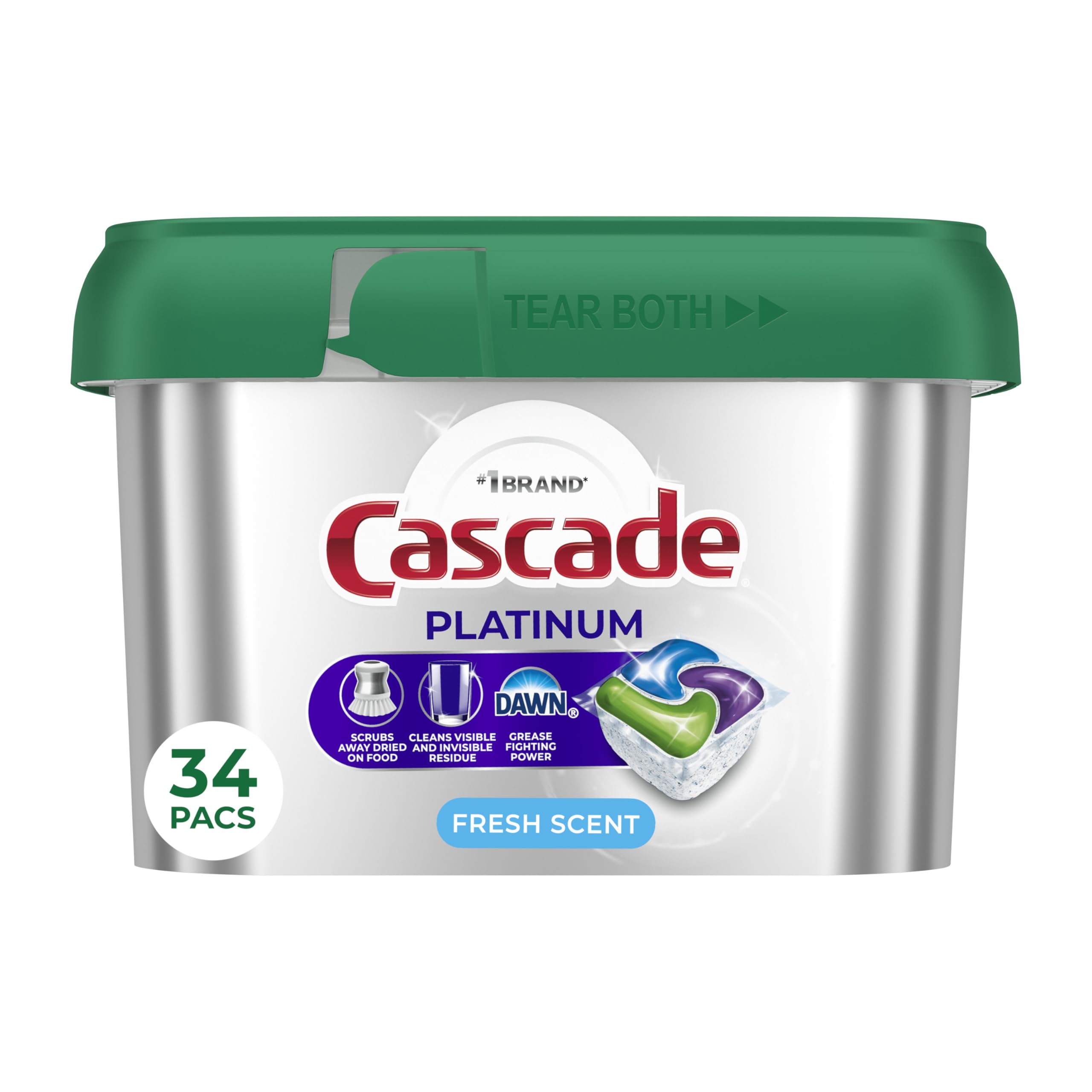 Cascade Platinum Dishwasher Pods, Dishwasher Detergent, Dish Detergent Soap, Fresh, 34 count