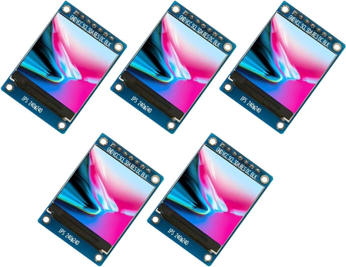 TECNOIOT 5pcs 1.3 inch IPS HD TFT ST7789 Drive IC 240 * 240 Full Color LCD Display Module