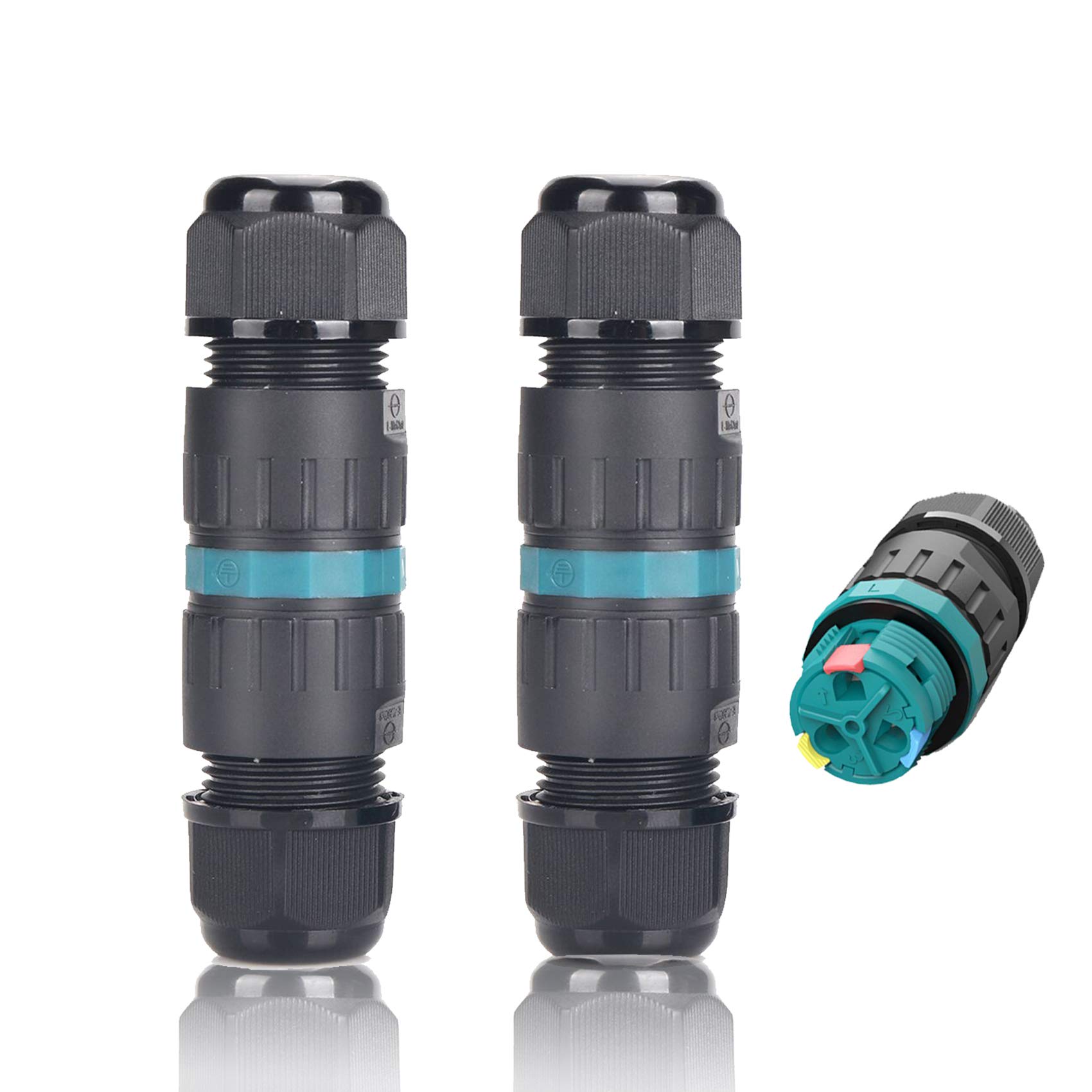 Cable connector waterproof IP68 2-pack Ø4mm-Ø12mm TÜV certification Connection sleeve electrical outside 3-pole for garden | Outdoor | Floor 2-way waterproof junction box, black — image 1