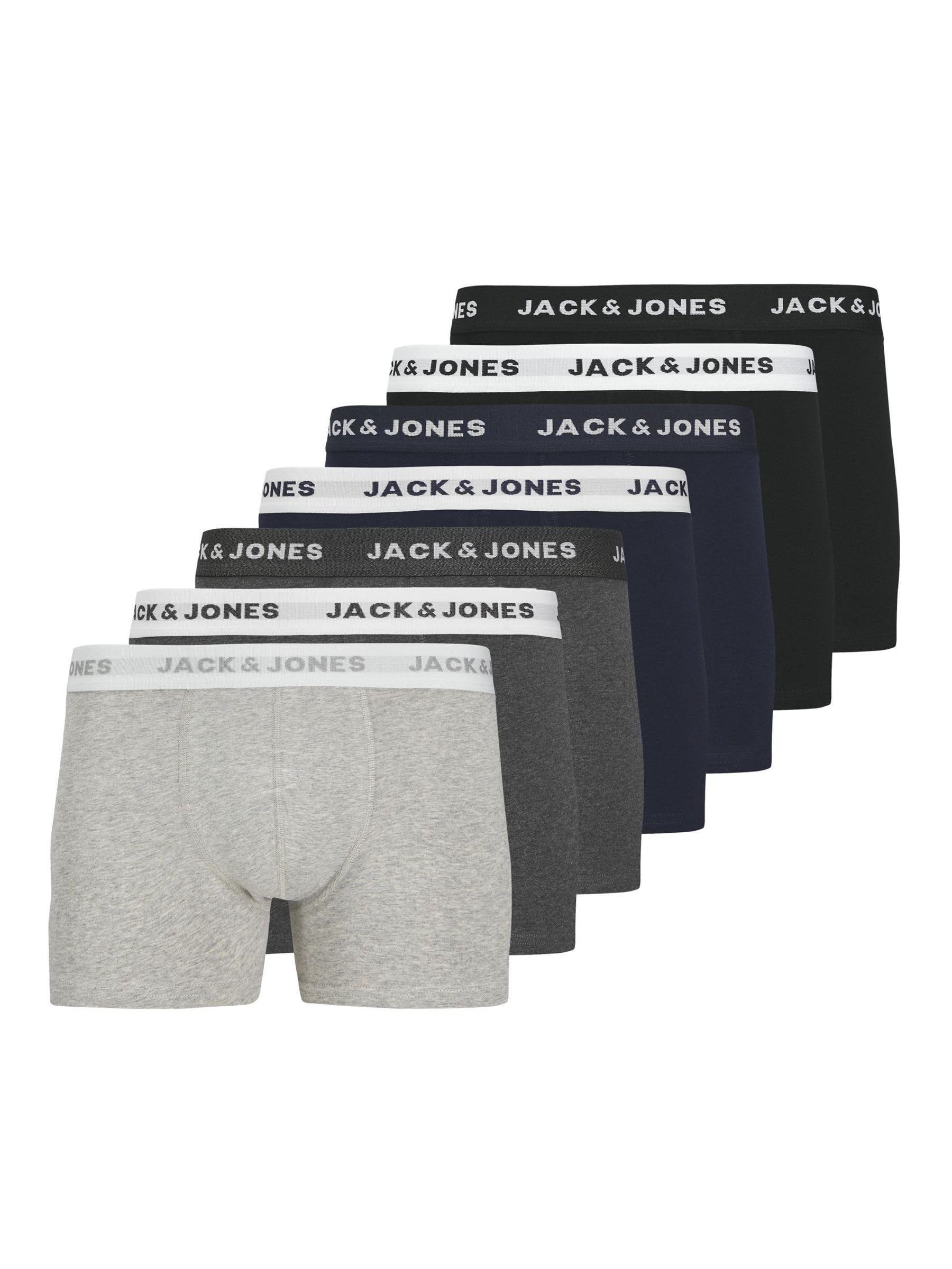 JACK & JONES Herren Trunks 7er Pack – Bequeme Baumwoll-Stretch Unterhosen mit Elastikbund