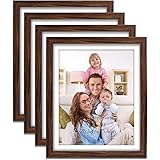 Giftgarden Brown 8x10 Picture Frame Set of 4, Matted to 8 x 10’ Photo Rustic Wood-Color Frames with Mat for Wall or Tabletop