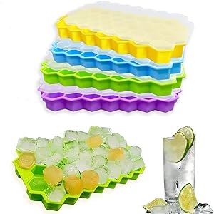 4 Pack Silicone Ice Cube Tray with Lids BPA Free, Easy Release Square Ice Trays for Freezer , Food Grade Silica Gel Flexible for Cocktails,Whiskey & Baby Food and Frozen Treats Gadgets