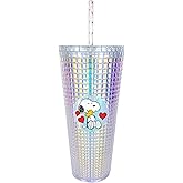 Spoontiques Peanuts Diamond Tumbler, 20oz - Textured Cup w/Staw, Double Wall Insulated, BPA Free - Snoopy