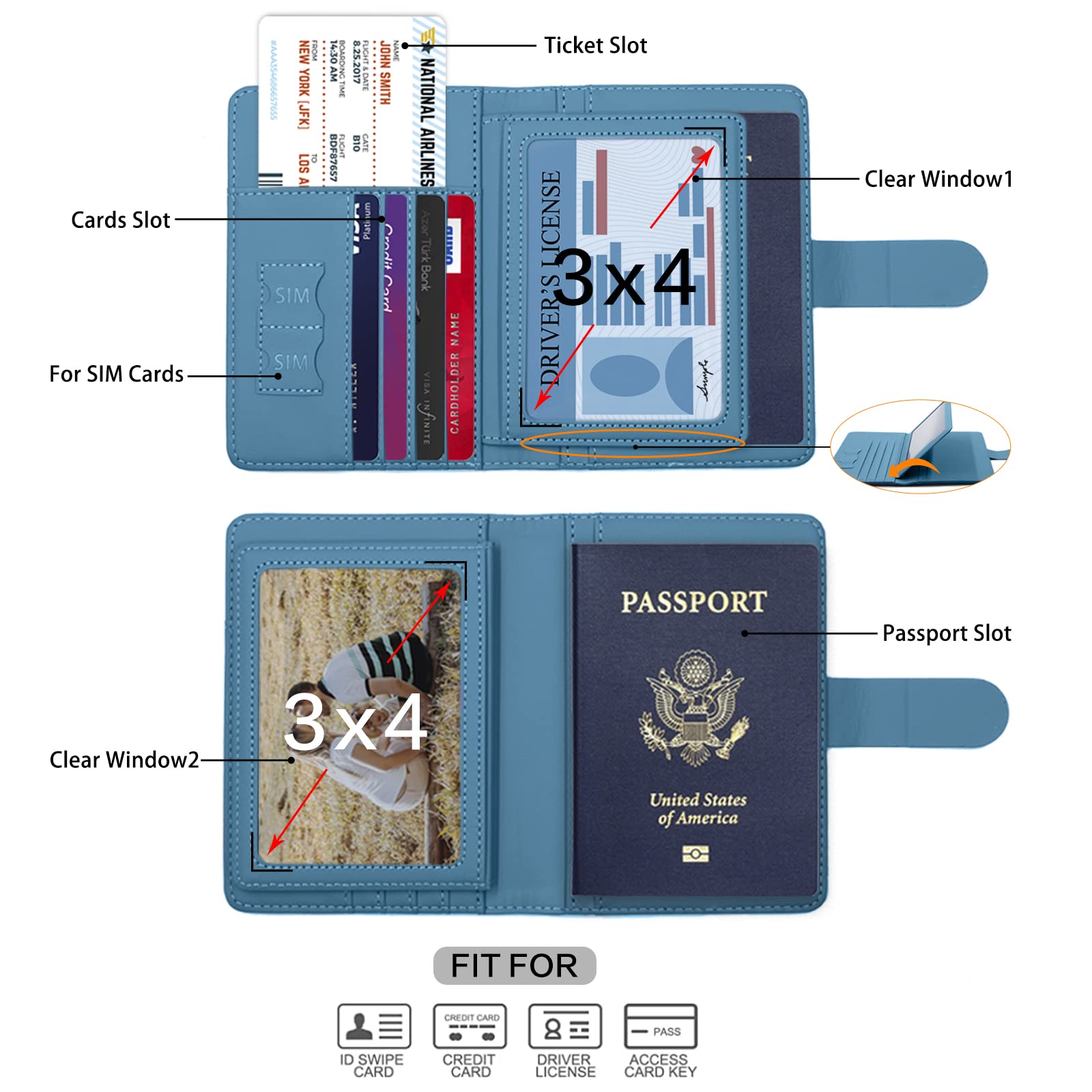 Melsbrinna Rfid Passport Holder for Travel women/Men, Cute Passport Wallet Rfid Blocking Card Slots, Rfid Passport Cover/CaseTravel Wallet, Passport Book Holder (1, Blue2)