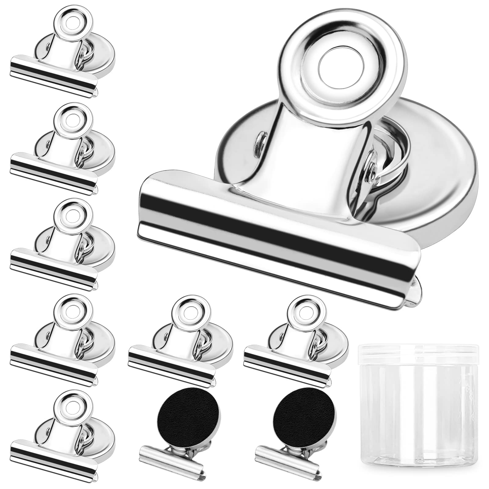 Skaaisont 10 Pcs Magnetic Clips, Anti-Scratch Fridge Magnets Strong Magnets for Whiteboard, Silver Magnetic Bulldog Clips for Kitchen Office School Home
