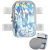 Holographic Thigh Bag No-Slip-Padded Backing - Inner Pockets & Double Zipper Carnival Thigh Bag for Women - Iridescent Leg Bag - Reflective Phone Holder (Silver)