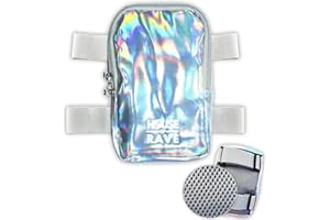 HOUSE OF RAVE Holographic Thigh Bag No-Slip-Padded Backing - Inner Pockets & Double Zipper Carnival Thigh Bag for Women - Iridescent Leg Bag - Reflective Phone Holder (Silver)