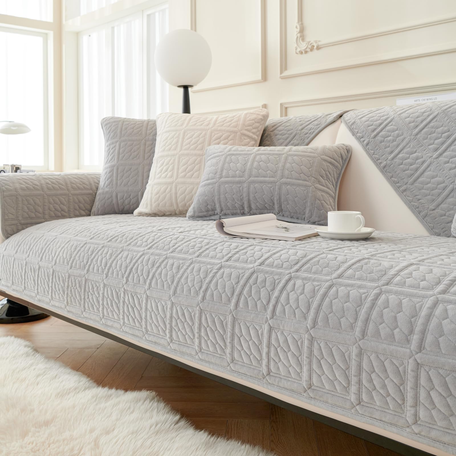 New Milk Velvet Soft Sofa Cover 1 2 3 Seater, Universal Couch Covers Non-Slip Corner Sofa Cover L Shape Sofa Slipcovers Furniture Protector for Living Room(Light Grey, 1PC 90*240cm Cushion Cover) — image 1