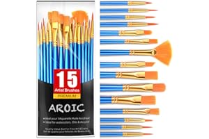 AROIC Acrylic Paint Brush Set, 15 pcs Nylon Hair Paint Brushes for All Purpose Oil Watercolor Face Body Rock Painting Artist, Small Painting Brush Kits for Kids Adult Drawing