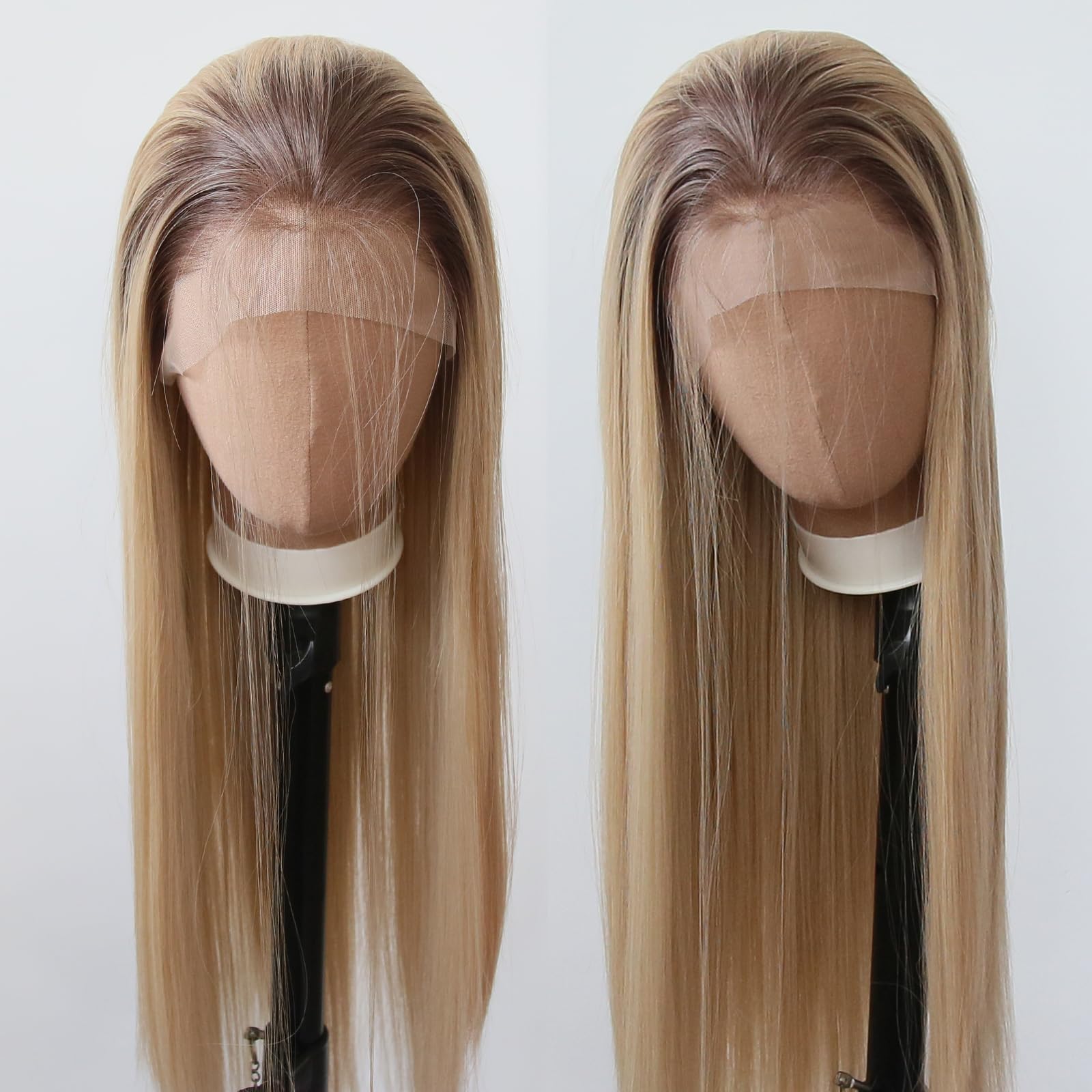 Towarm Brown Ombre Honey Blonde Wig Long Straight Synthetic Lace Front Wigs for Black Women #4 Ombre Brown Middle Part Cosplay Natural Hairline Daily Wear Wig (#4 Ombre HoneyBlonde)