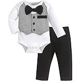Crazyme Newborn Baby Boy Clothes Gentleman Outfits Long Sleeve Romper Bowtie Tuxedo Suit