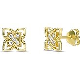 Lavari Jewelers 1/10 Carat Round Lab Grown Diamond Floral Stud Earrings for Women I Elegant 18k Yellow Gold Plated 925 Sterling Silver Flower Earrings for Her I Hypoallergenic Push Back Studs
