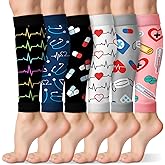 Hercicy 6 Pairs Nurse Calf Compression Sleeve for Women Footless Compression Socks Support Sports Elastic Leg Sleeve Novelty Nurses' Week Thank You Gift for Nursing Assistant Shin Splints Pain Relief