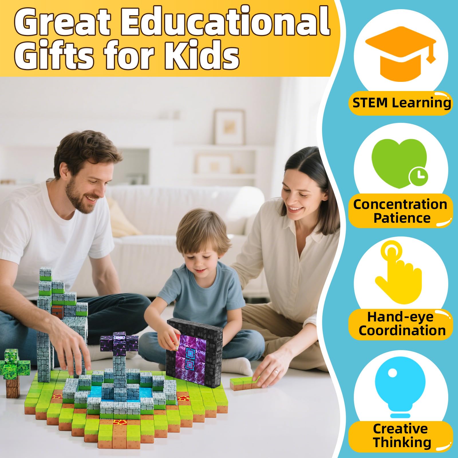 EchoPlan 150PCS Magnetic Blocks, Magnetic Building Blocks, STEM Constructions Magnet Blocks for Boys Girls Age 3 4 5 6 7 8 9 10, Sensory Stacking Toy Christmas Birthday Gifts for Kids, 1