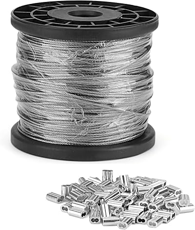 KEILEOHO 1/16" 1.5mm Stainless Steel Cable 400ft 7x7 Strand Crimping Sleeves