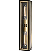 Hinkley Shaw Two-Light Wall Sconce, Two-Toned Frame, Clear Glass Panels, Double-Ended Socket, Black and Heritage Brass Accent