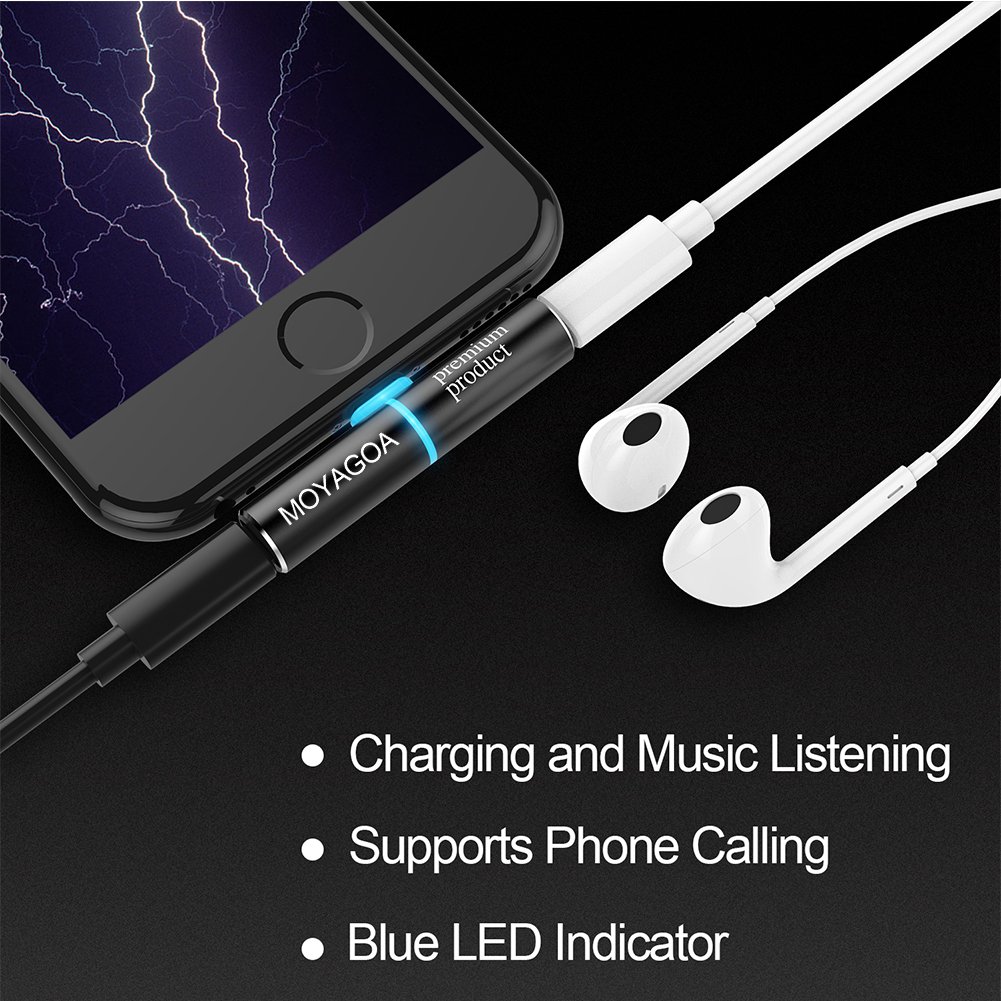 Lightning Headphone Adapter iPhone dongle - Listening to Music + Charging at the same time. Supports IOS11. iPhone7, 7 Plus, 8, X. Operates perfectly for your device. Comes with a bright metal case. M