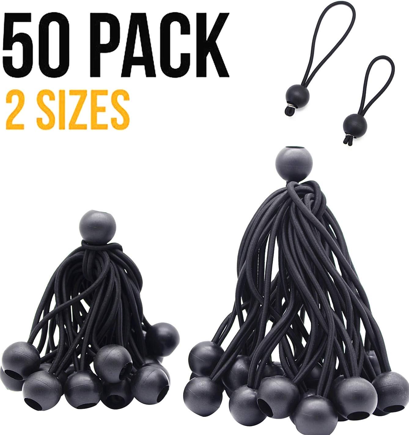 4inch & 6 inch 50PK Ball Bungee Canopy Cord Black Color For Securing Household Items, Securing Automotive Items - - 