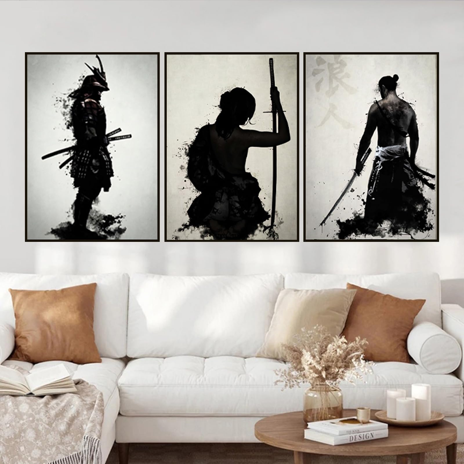 UGZDEA Japanese Samurai Canvas Pictures, Japanese Bushido Art Portrait Poster Modern Living Room Bedroom Decoration Poster Painting No Framed(B,3x20x30cm)