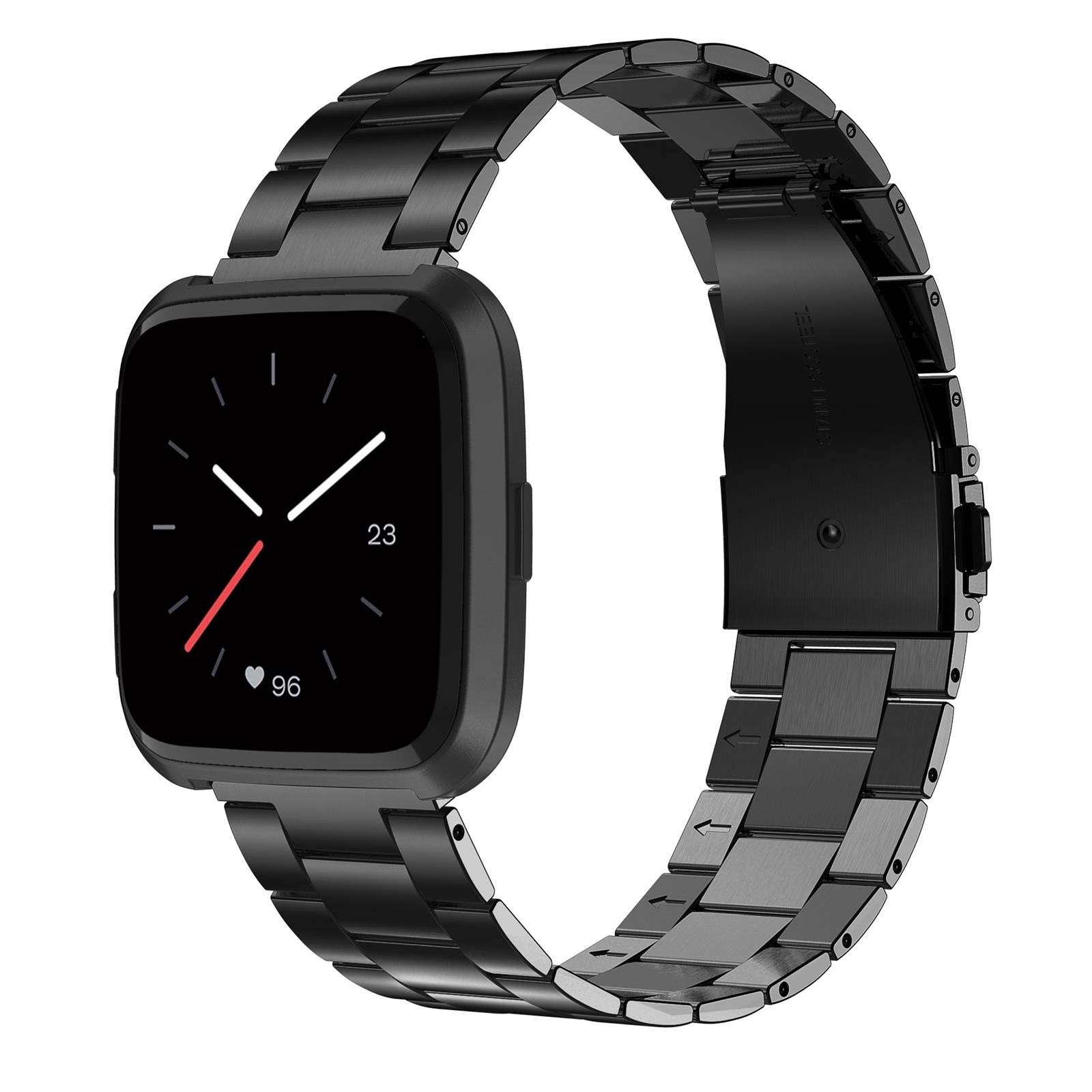 Photo 1 of Wearlizer Stainless Steel Band Compatible for Fitbit Versa/Versa 2/Versa Lite Bands Women Men,Ultra-Thin Lightweight Replacement Band Strap Bracelet Compatible for Fitbit Versa Black
