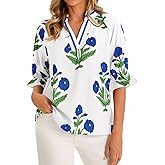 Cicy Bell Womens Boho Floral Blouses Puff Ruffle Sleeve V Neck Summer Shirts Dressy Casual Flowy Blouse Tops