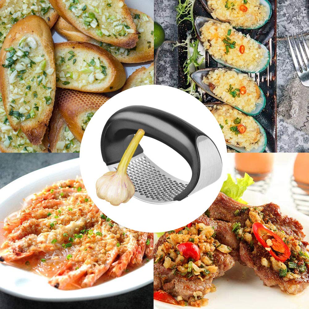 Urbeutyke Garlic Press 304 Steel Stainless Garlic Crusher Professional Grade Manual Garlic Squeezer Masher Tool with 1PC Upgrade Silicon Garlic Peeler