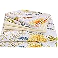 JSD 6 Piece Yellow Floral Print Sheet Set Queen Size, Soft Botanical ...