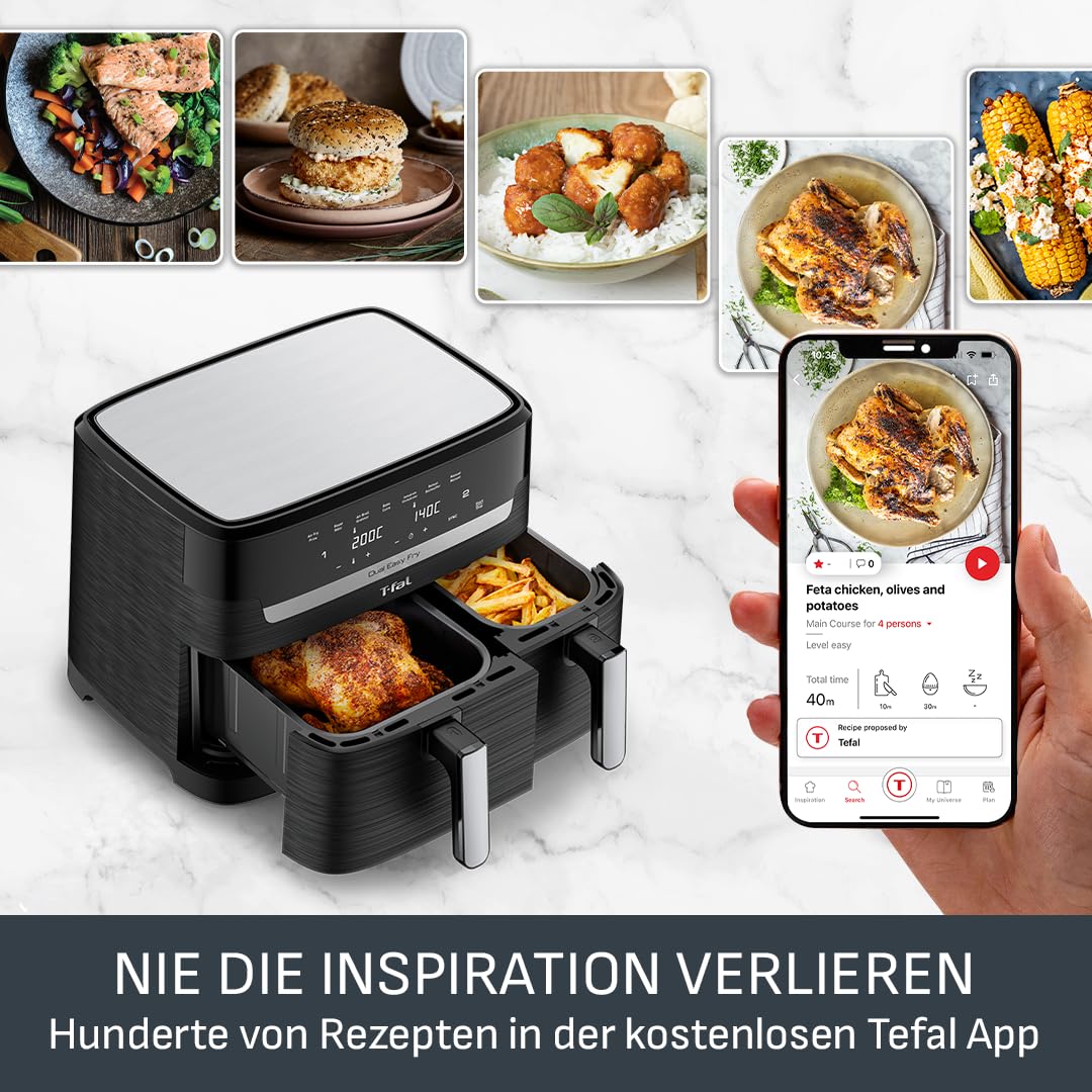 Tefal Dual Easy Fry Heißluftfritteuse 8,3 L – Airfryer mit 2 Kammern & XL-Schublade, 7 Programme, 2700 W, Extra-Crisp-Technologie, fettarm frittieren & energiesparend, spülmaschinenfest EY9018 5