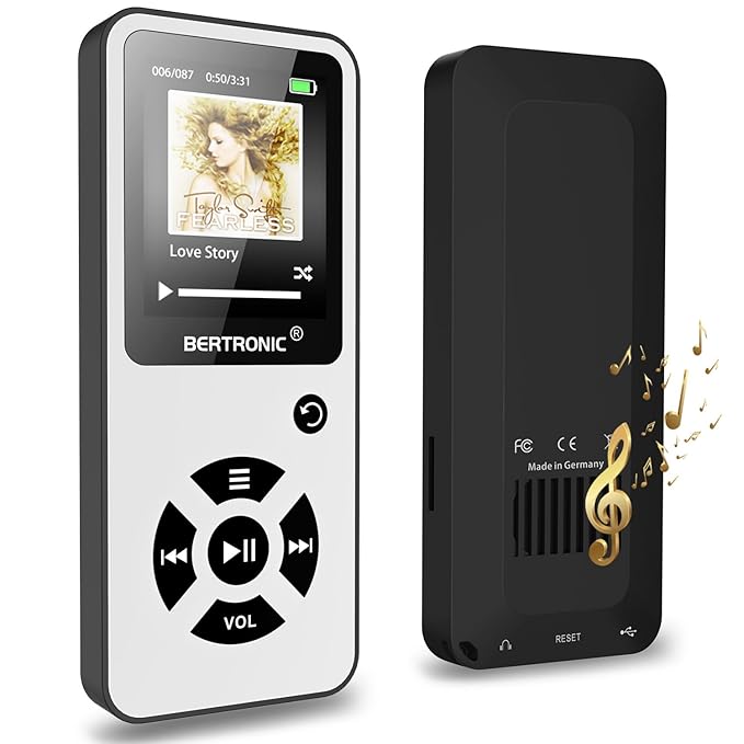 BERTRONIC Made in Germany BC01 Royal MP3-Player, 16 GB ? Bis 100 Stunden Wiedergabe ? Radio | Portabler Player mit Lautsprech