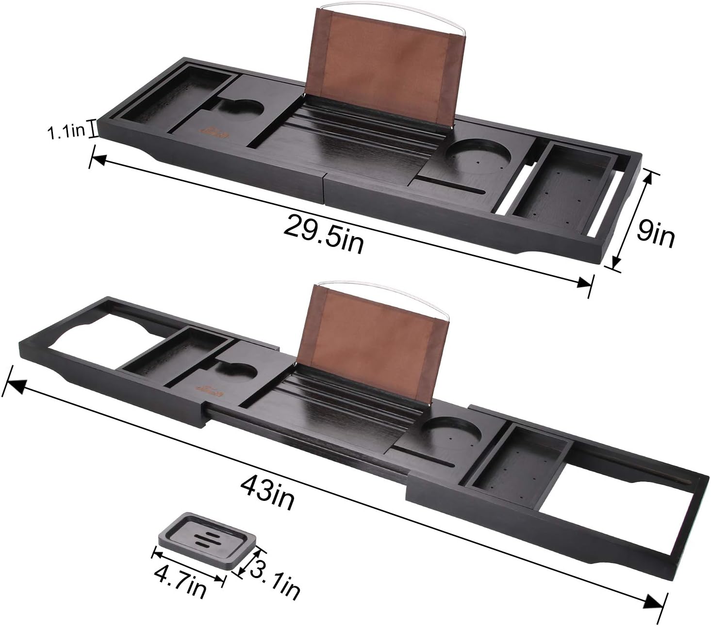 SIMATH Bathtub Tray Expandable, Bathtub Caddy Tray for Luxury Bath Bamboo Tray with Book Stand Wine Glass Holder, Free Soap Holder (Black): Home & Kitchen