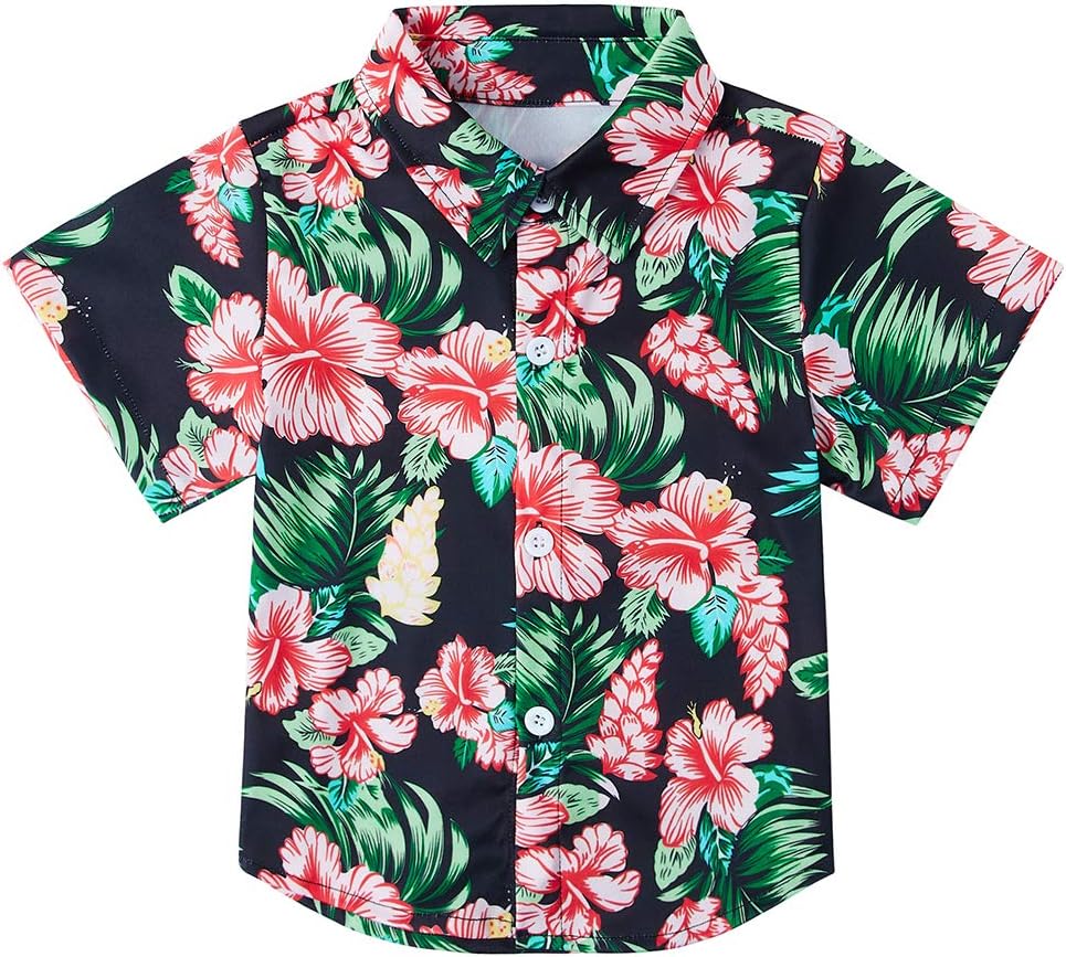 2-8T Boys Button Down Hawaiian Shirts Aloha Tropical Short Sleeve Holiday Beach Party Gifts Kids Dress Clothes