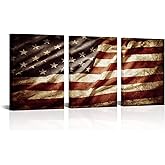 HOMEOART Vintage American Flag Canvas Wall Art USA Nation Flag Artwork Patriotic Theme Painting Framed Print on Canvas Ready to Hang