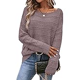 CFLHN Women's Sweater Soft Boat Neck Long Sleeve Oversized Sweaters Crochet Pullover Knit Tops