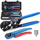 2 IN 1 Ratchet Pex Crimping Tool Cinch and Remove Combo Function Pex Pipe Crimp Tool from 3/8" to 1" Pex Crimper with Pex Cut