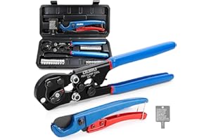 2 in 1 Ratchet Pex Crimping Tool Cinch and Remove Combo Function Pex Pipe Crimp Tool from 3/8" to 1" Pex Crimper with Pex Cut