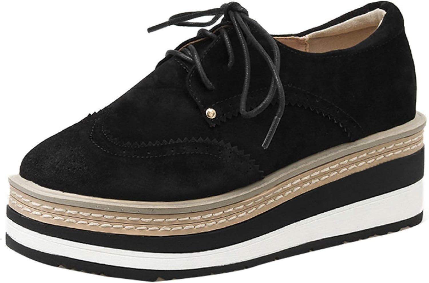 Amazon.com | Women's Sewing Platform Oxford Saddle Shoe Modern Wingtips Round Toe Lace-up Dress 
