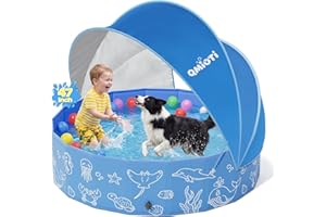 Qmioti Foldable Dog Pool with Canopy, 47in Portable Pool for Pet, Non-Slip Dog Pool for Backyard, Beach, Outdoor Summer Water
