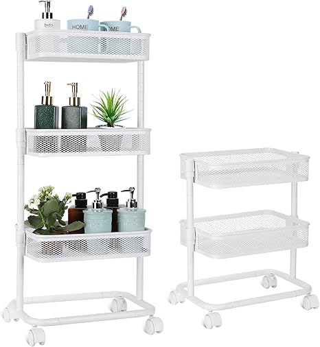 Amazon Lehom ベビーワゴン 子ども部屋 キッチン バスルーム キッチンワゴン 軽量 高さ調節可能 スリムタイプ 収納ワゴン スリムトローリー 隙間収納 台所 整理棚 バスケットラック 食品 缶詰 ホワイト キッチンワゴン 収納カート オンライン通販