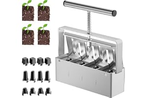 NVRGIUP Soil Blocker, 4 Cell Soil Block Maker 2 Inch with 3 Sizes Seed Pins, Seed Handheld Block Maker with Comfortable Handle, Garden Blocking Tools for Seedings, Cuttings, Greenhouses