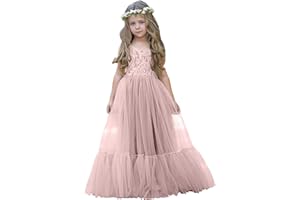 LalaMira Flower Girl Dress Lace/Tulle Boho Toddler Dresses Ruffle Girl Dress for Wedding Garden Party Communion Beach