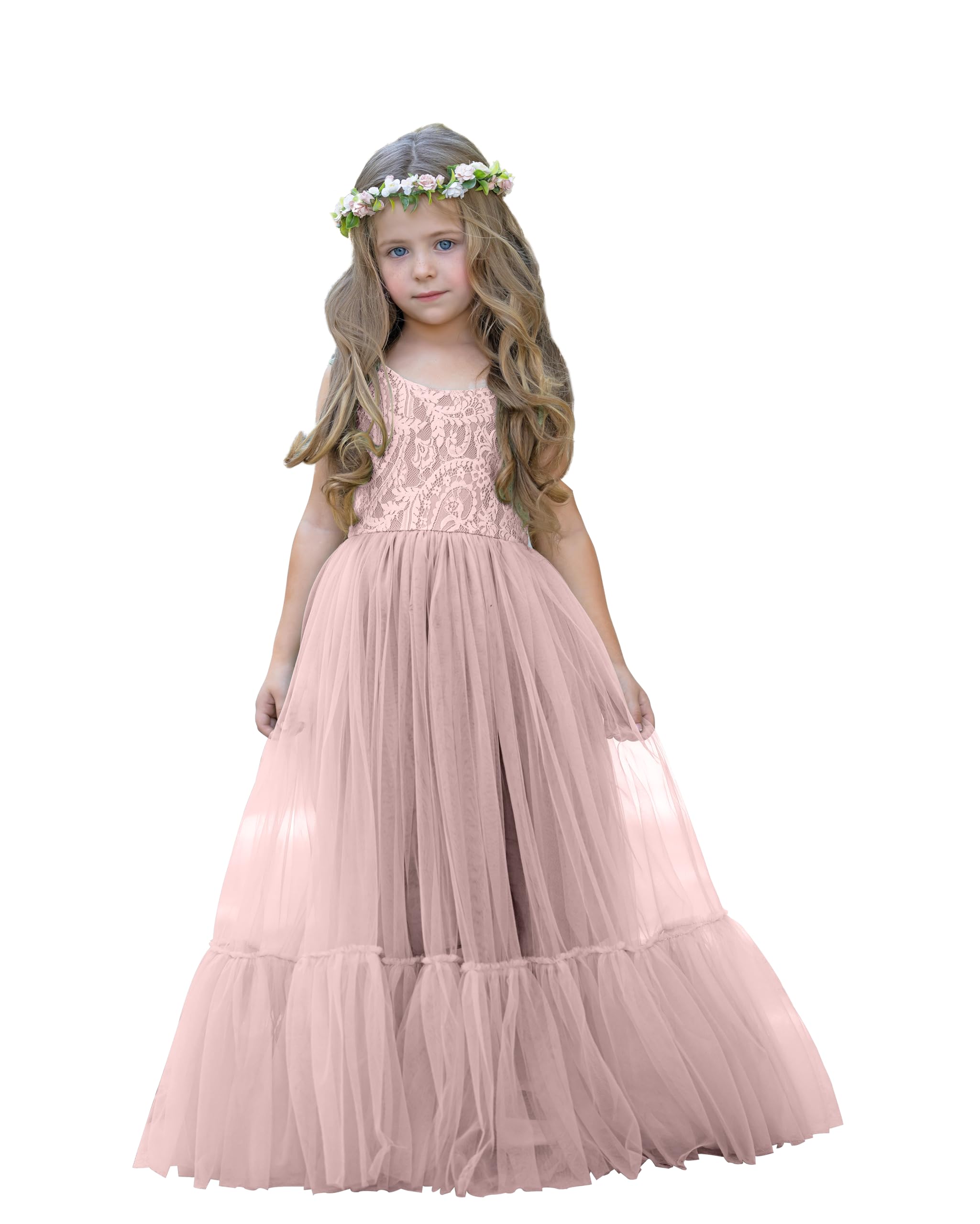 LalaMira Flower Girl Dress Lace/Tulle Boho Toddler Dresses Ruffle Girl