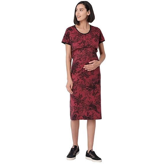 Minelli Womens Round Neck Feeding/Maternity/Nursing Night Gown