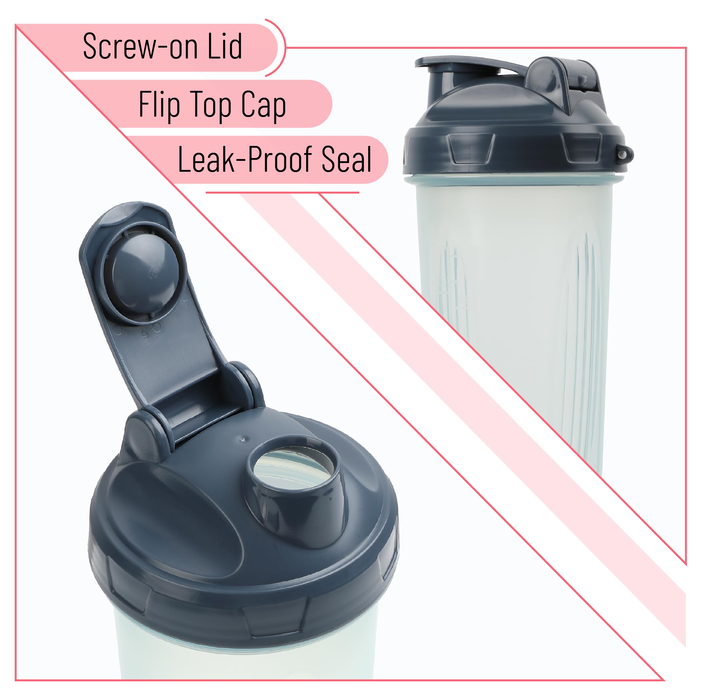 Mr. Pen Shaker Bottles for Protein Mixes, 28 oz, 2 Pack, Clear, Protein Shaker Bottle with Wire Whisk Ball, Blender Bottle