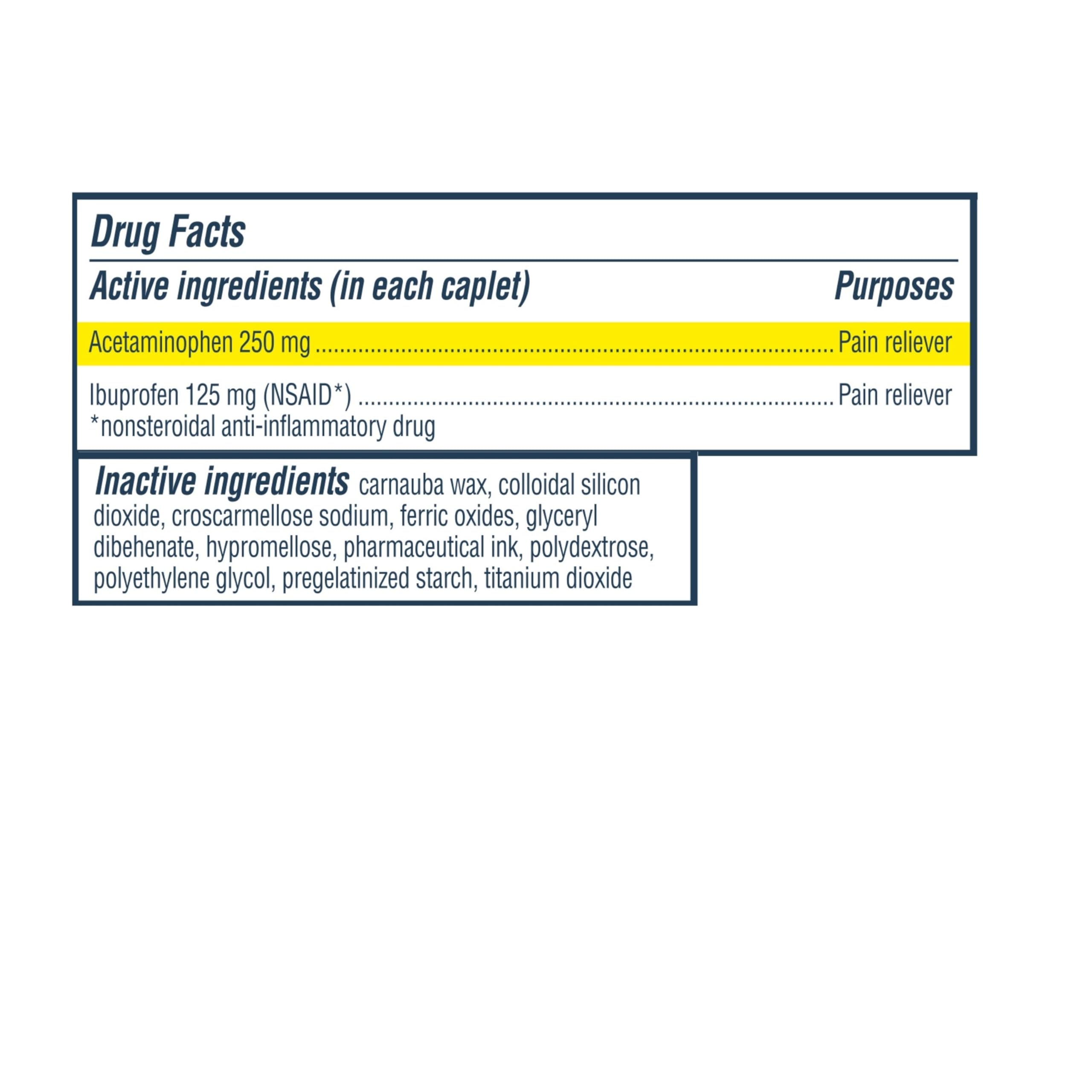 Advil Dual Action Back Pain Caplets Delivers 125mg Ibuprofen and 250mg Acetaminophen Per Dose for 8 Hours of Back Pain Relief - 144 Count