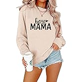 YHHR Mama Sweatshirts for Women Boy Mom Letter Print Long Sleeve Pullover Casual Crew Neck Fall Blouse Tops