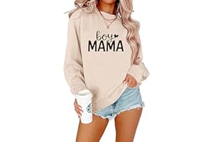 YHHR Mama Sweatshirts for Women Boy Mom Letter Print Long Sleeve Pullover Casual Crew Neck Fall Blouse Tops