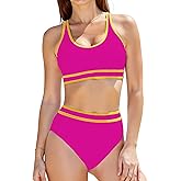 Buauty Women's High Waisted Bikini Sets Two Piece Swimsuits for Women Sporty Color Block Cheeky High Cut Bathing Suits 2026