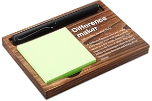 CINRLLA Difference Maker Sticky Note Holder Wooden Notepad & Pen Holder 6.5" x 4.7" Sticky Note Pad Holder Dispenser for Desk Difference Maker Definition Work Gifts, NPA183